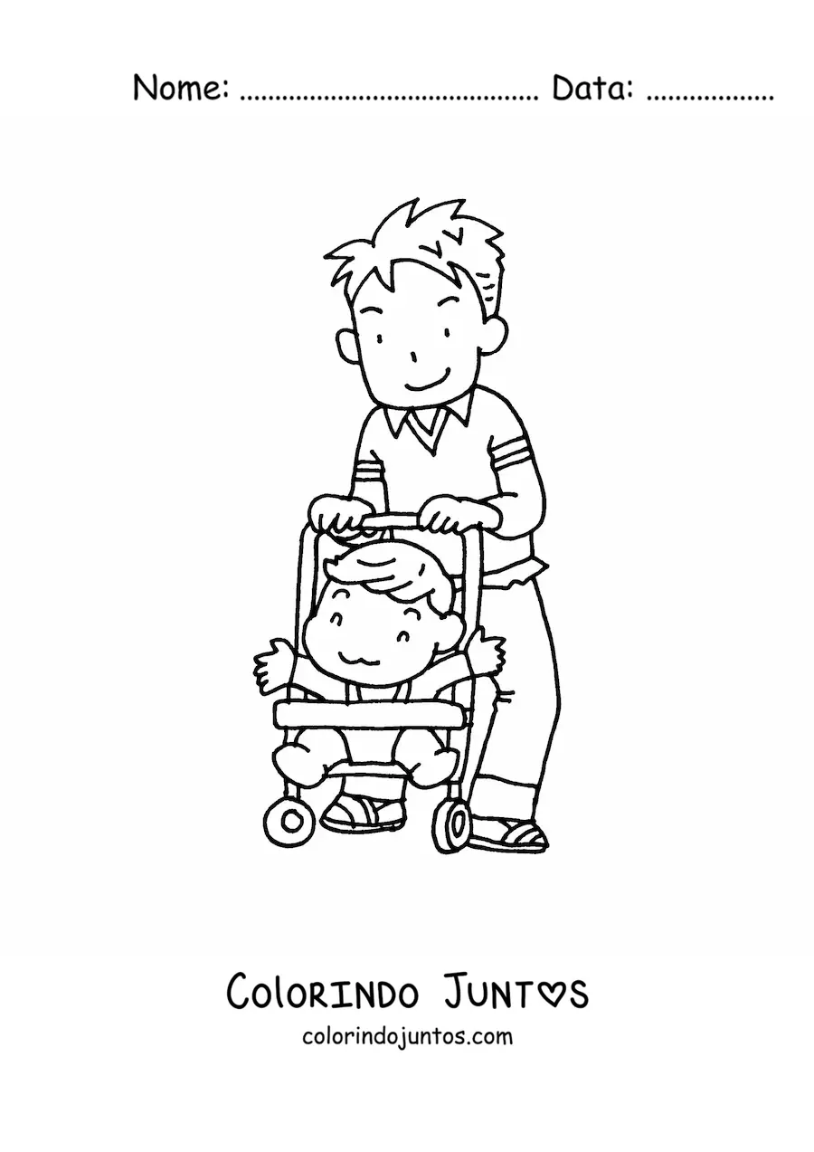 Desenho para colorir de um pai cuidando do filho