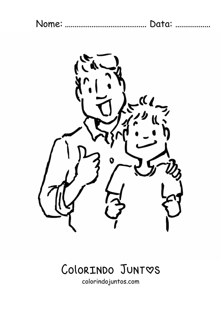 Desenho para colorir de um pai e seu filho