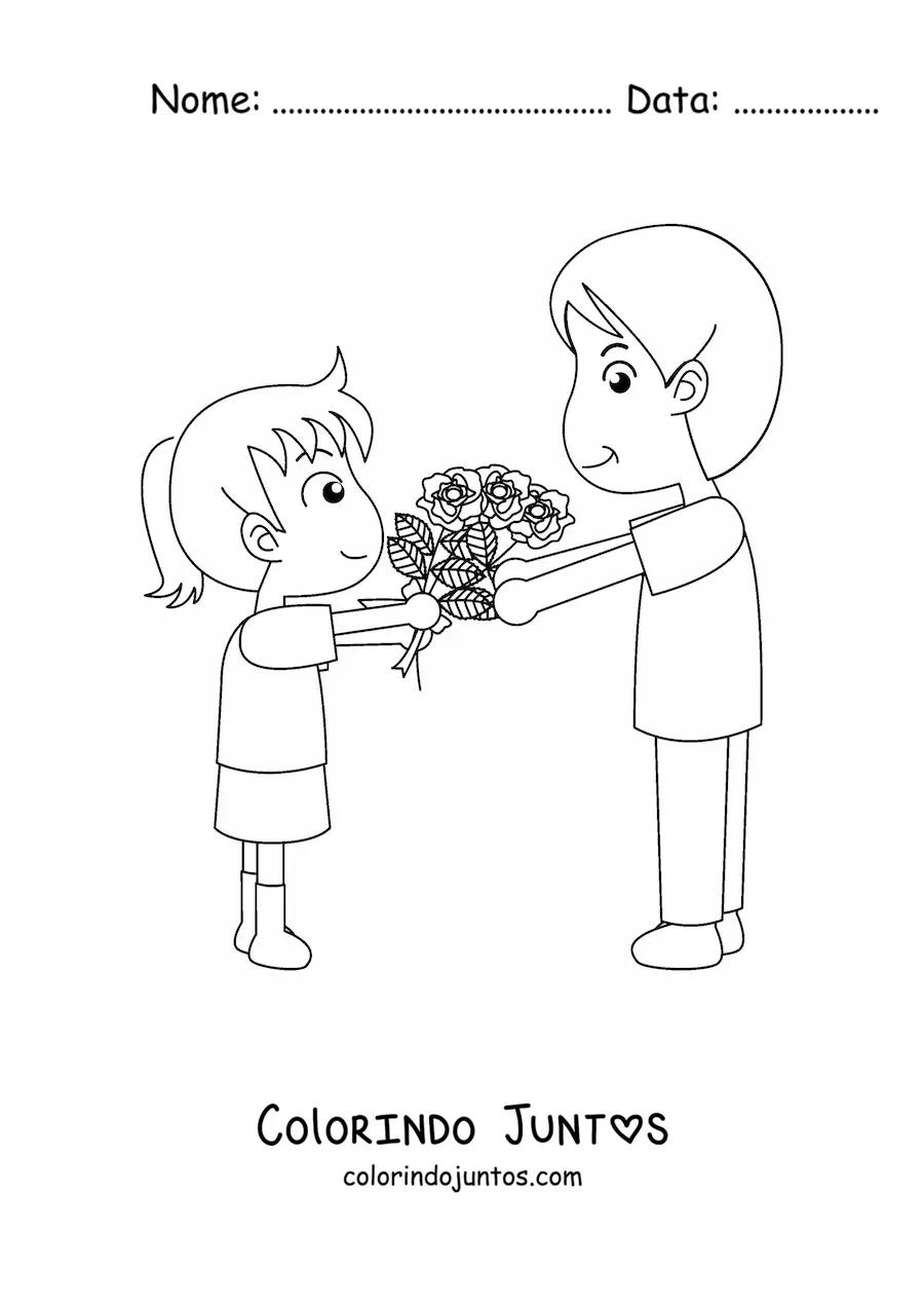 Desenho para colorir de uma menina com um presente do Dia dos Pais