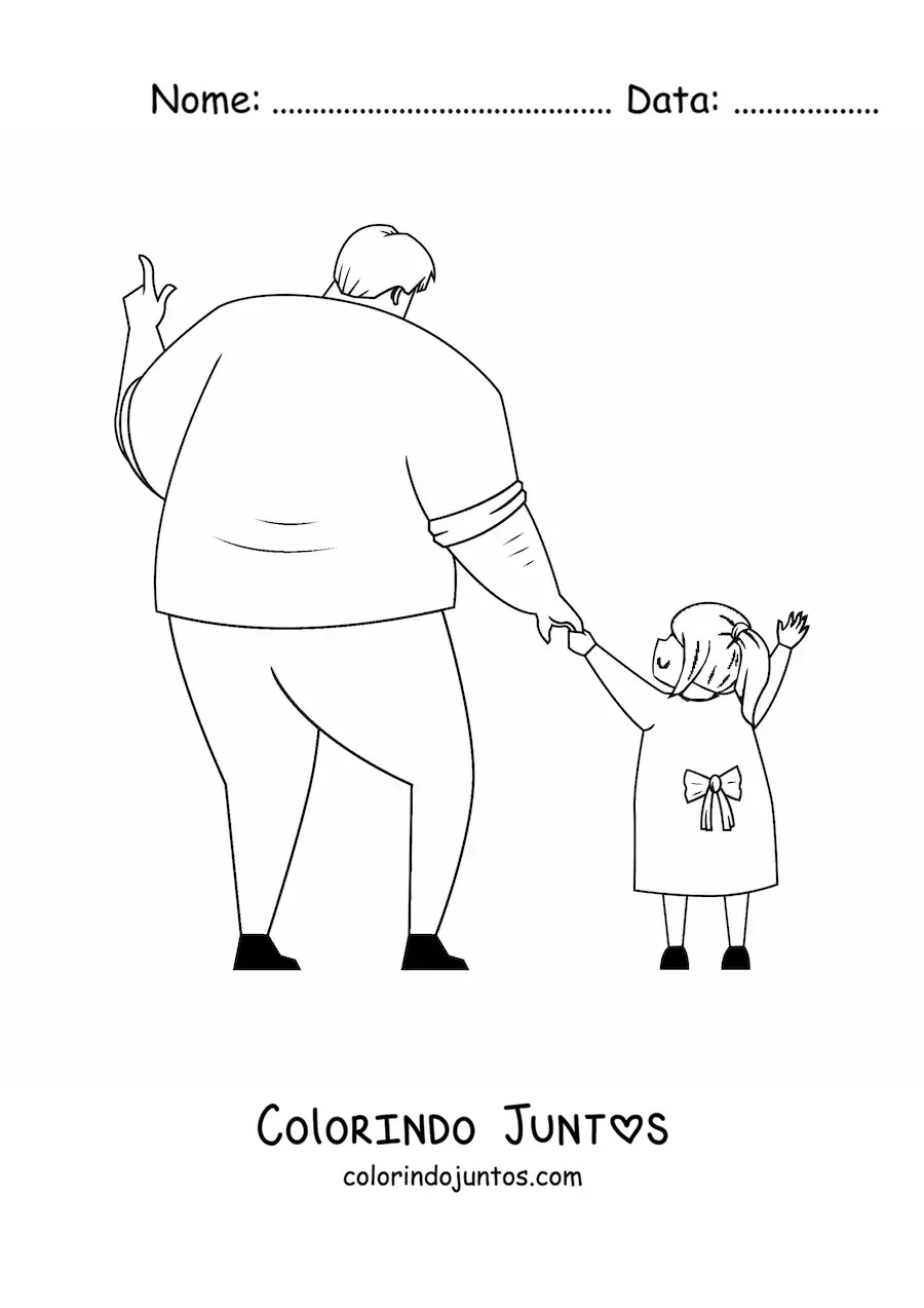 Desenho para colorir de um pai de maos dadas com sua filha