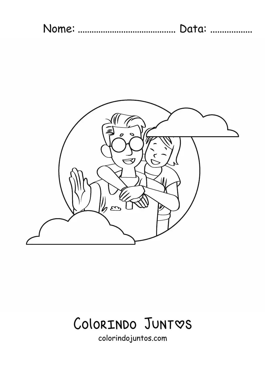 Desenho para colorir de uma menina abracando o pai