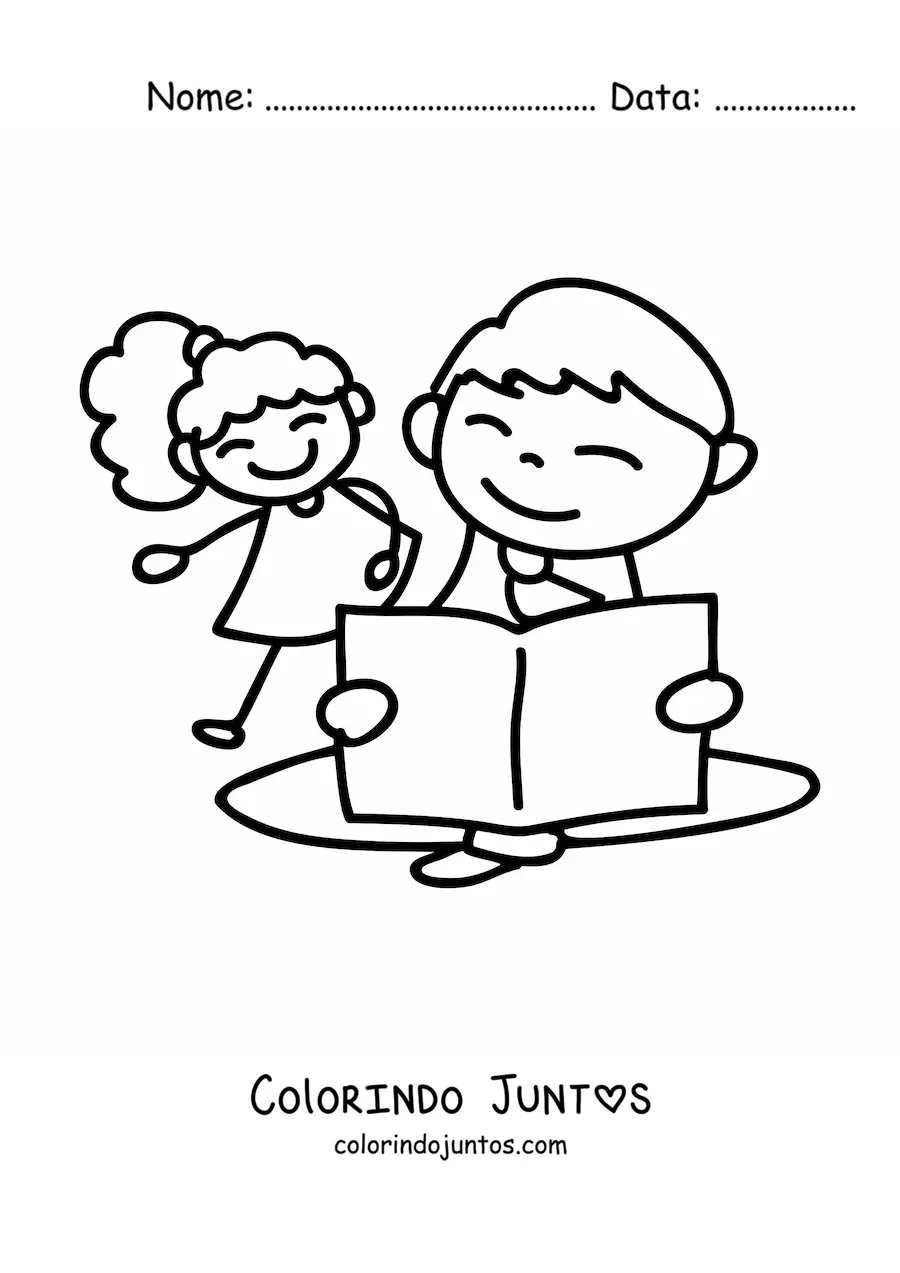 Desenho para colorir de um pai lendo uma historia para a filha