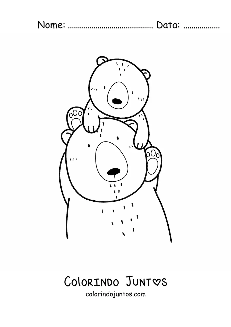 Desenho para colorir de um urso papai com seu filhote
