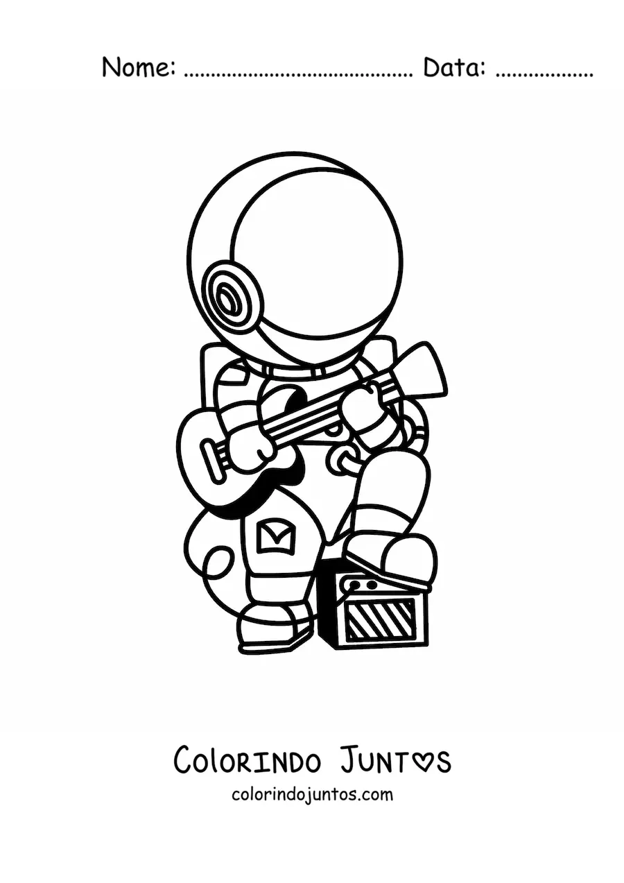 Desenho para colorir de um astronauta tocando o violao