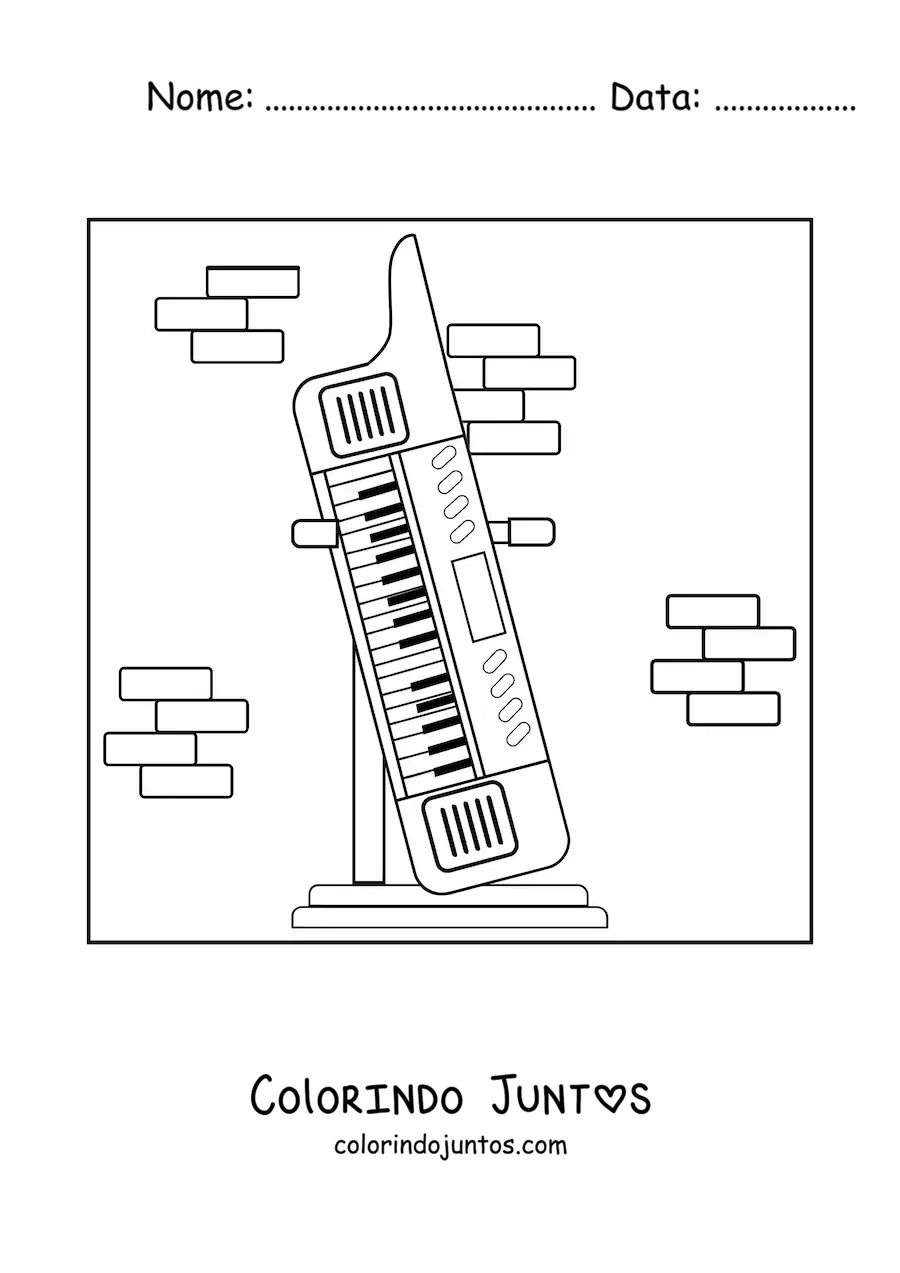 Desenho para colorir de um teclado eletronico em seu suporte