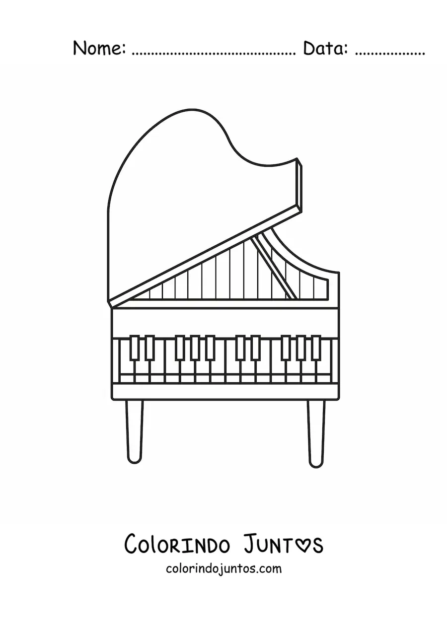 Desenho para colorir de um piano de cauda aberto