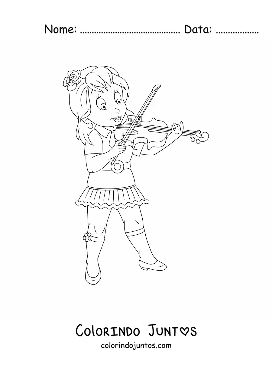 Desenho para colorir de uma menina tocando o violino