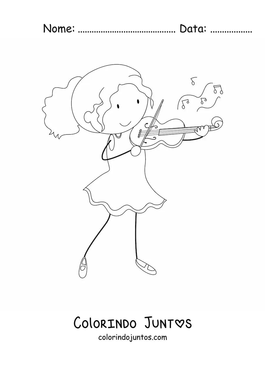 Desenho para colorir de uma menina violinista