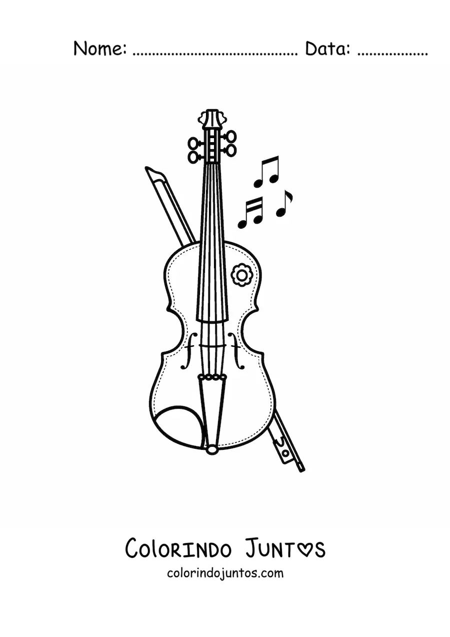 Desenho para colorir de um violino com arco