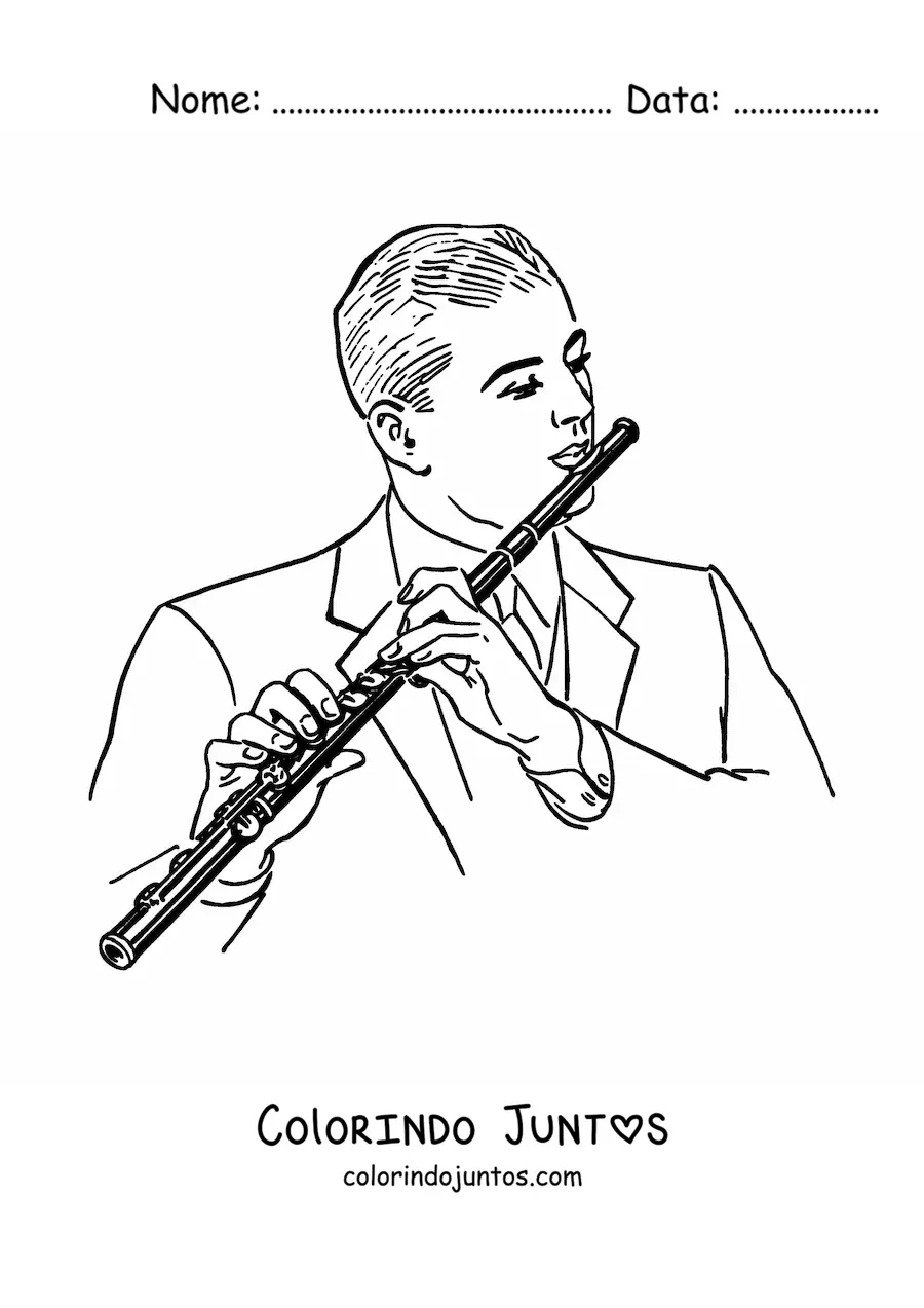 Desenho para colorir de um homem tocando flauta transversal