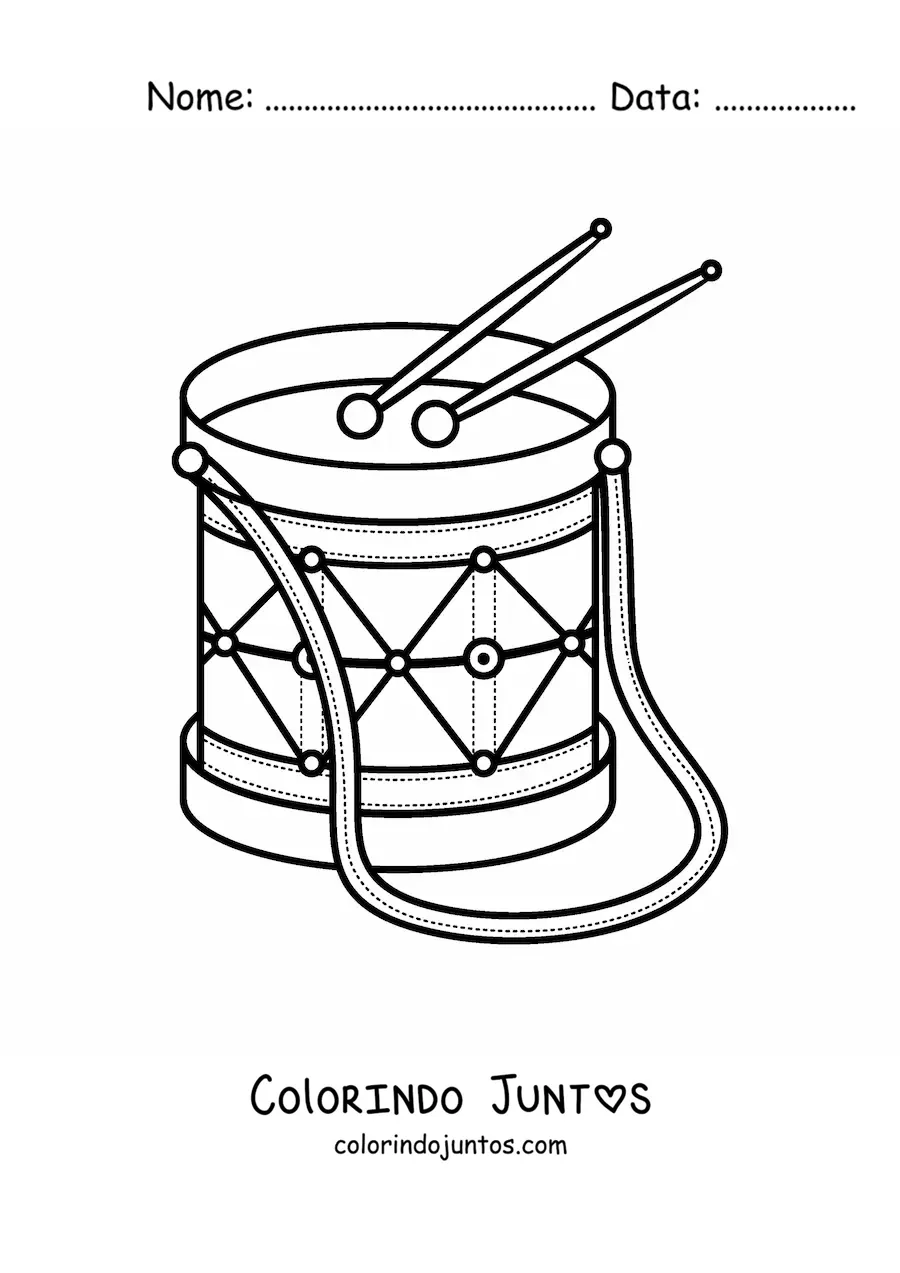 Desenho para colorir de um tambor com baquetas