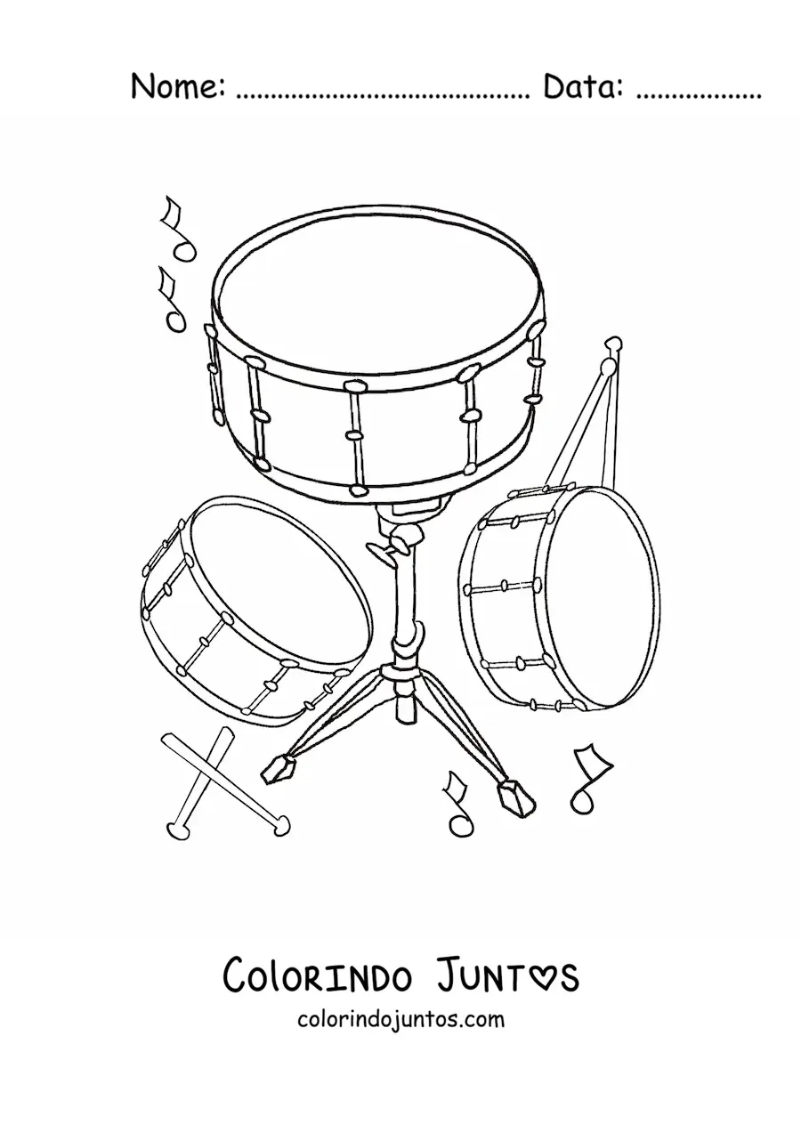 Desenho para colorir de um conjunto de tambores realistas