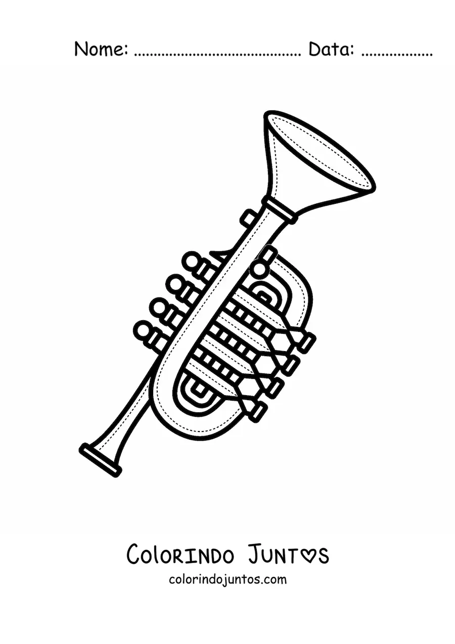 Desenho para colorir de um trompete com valvulas