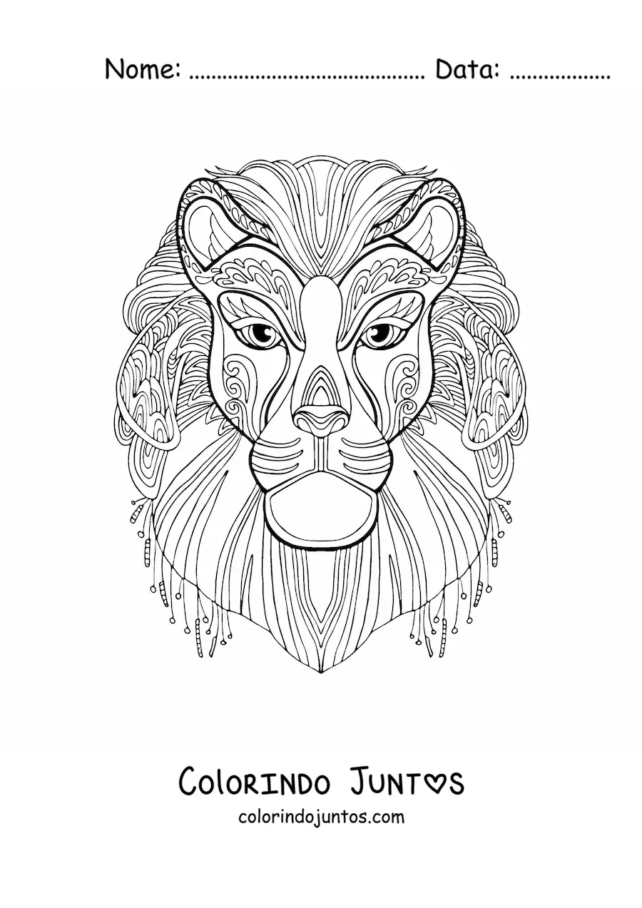 Desenho para colorir de uma mandala em forma do rosto de um leao