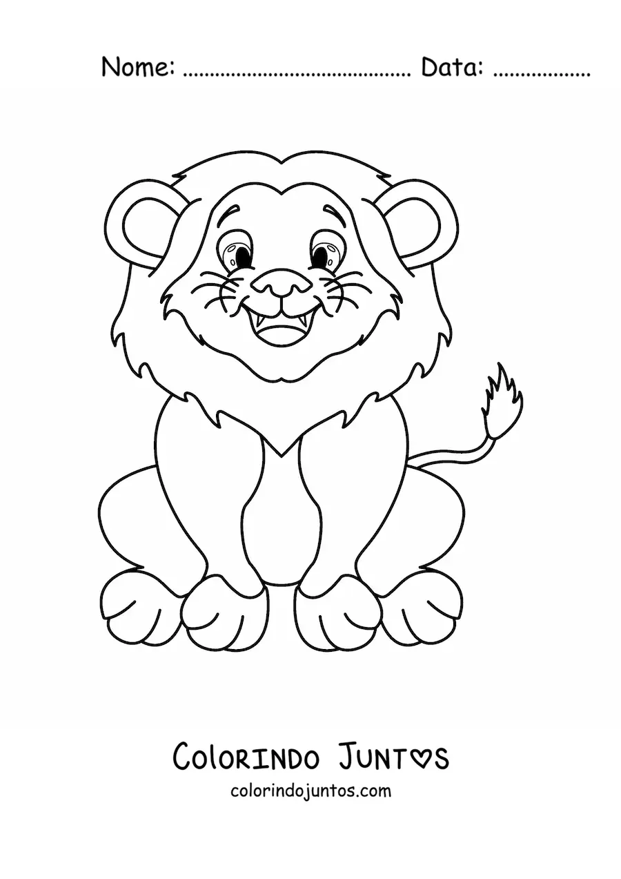 Desenho para colorir de um leao sorridente sentado