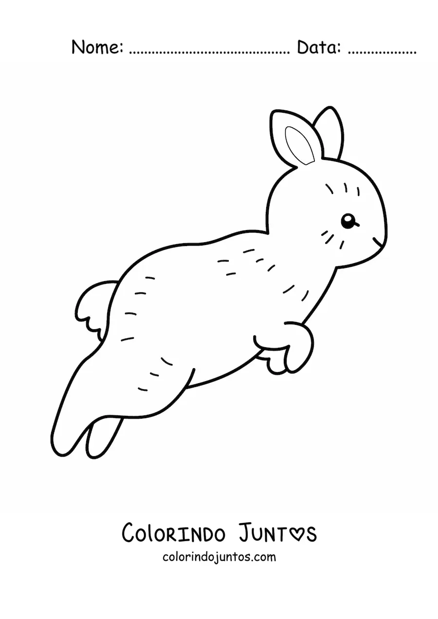Desenho para colorir de um coelho fofo de perfil pulando