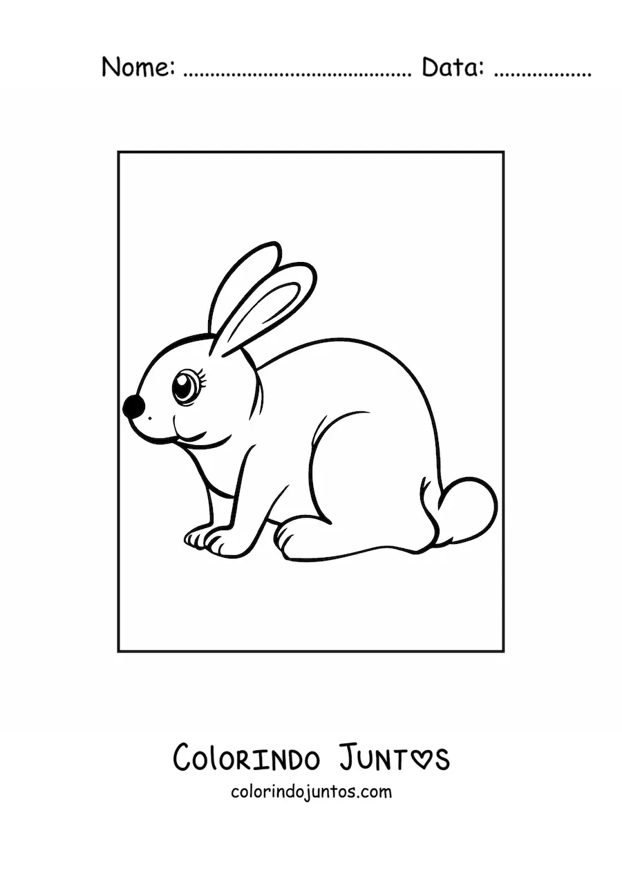 Desenho para colorir de um coelho sentado de perfil