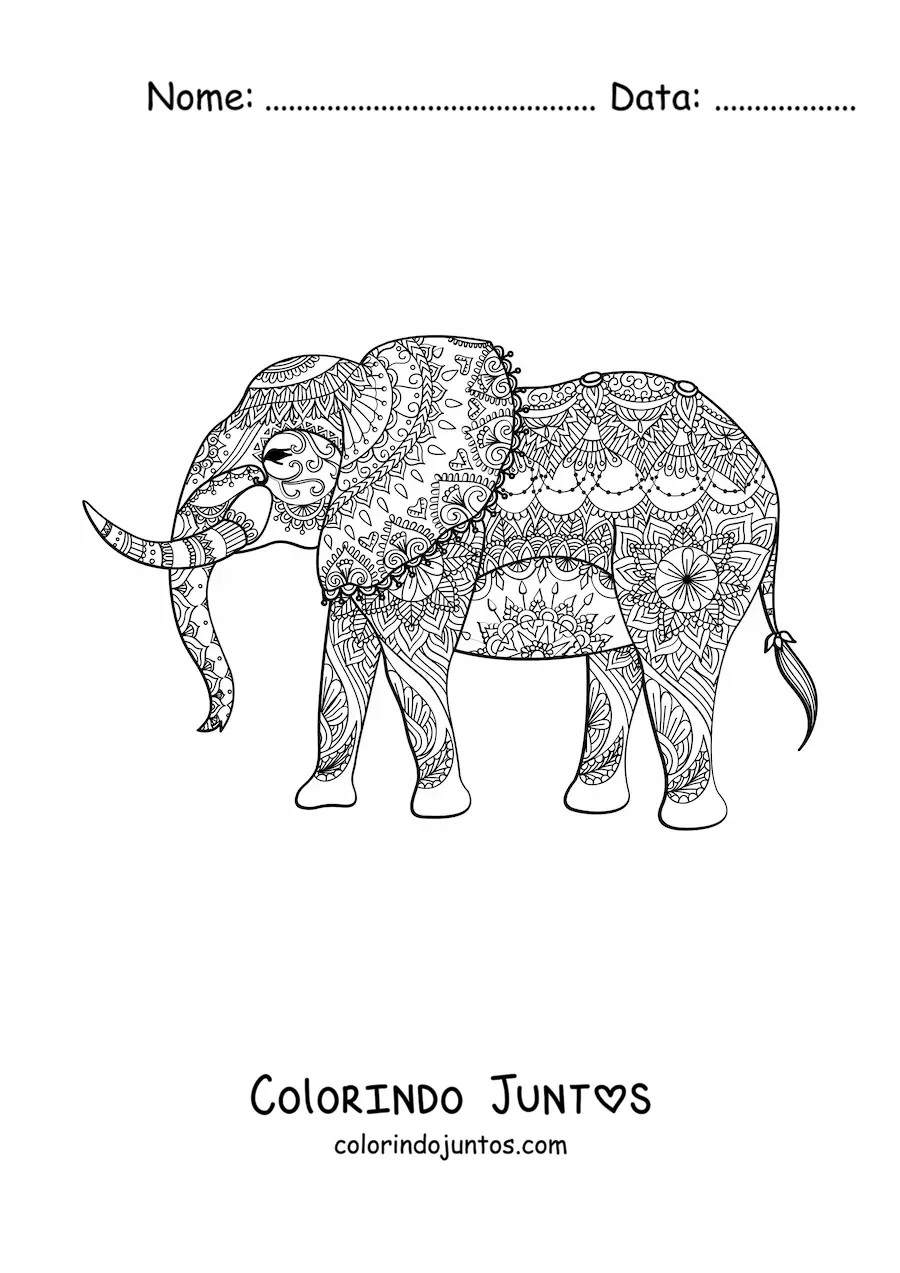 Desenho para colorir de uma mandala em forma de elefante
