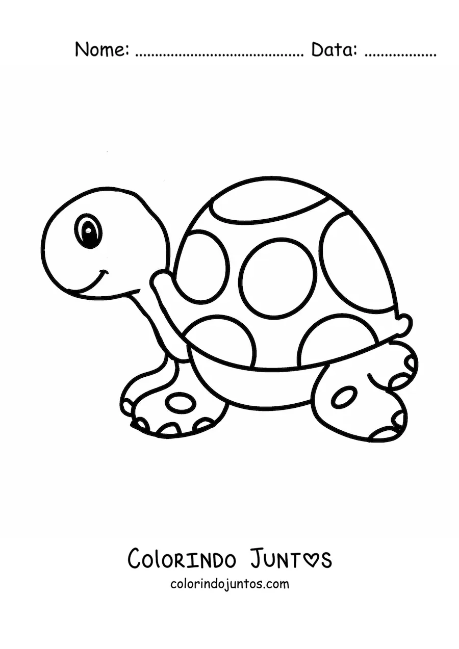 Desenho para colorir de uma tartaruga animada grande de perfil