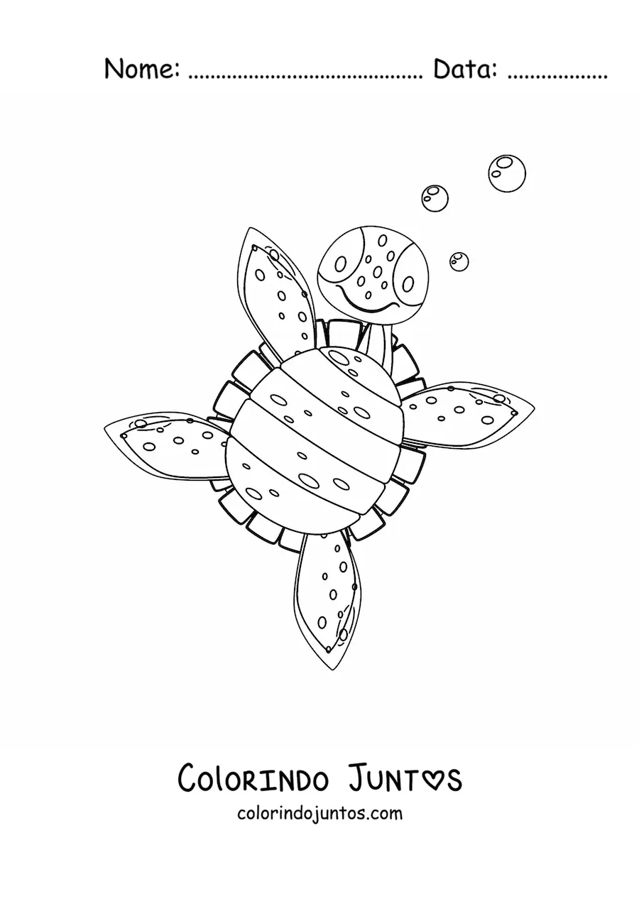 Desenho para colorir de uma tartaruga marinha animada vista de baixo