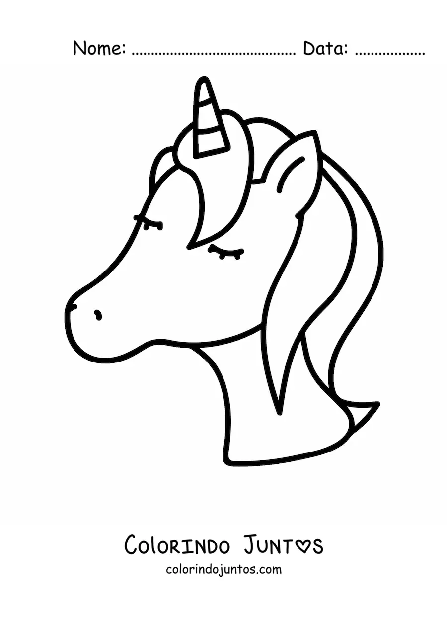 Desenho para colorir kawaii da cabeça de um unicórnio