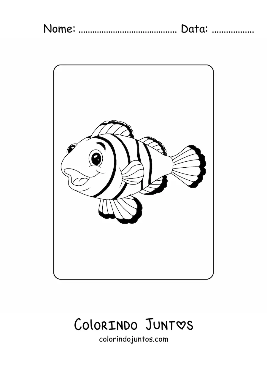 Desenho para colorir de um peixe-palhaco animado sorridente