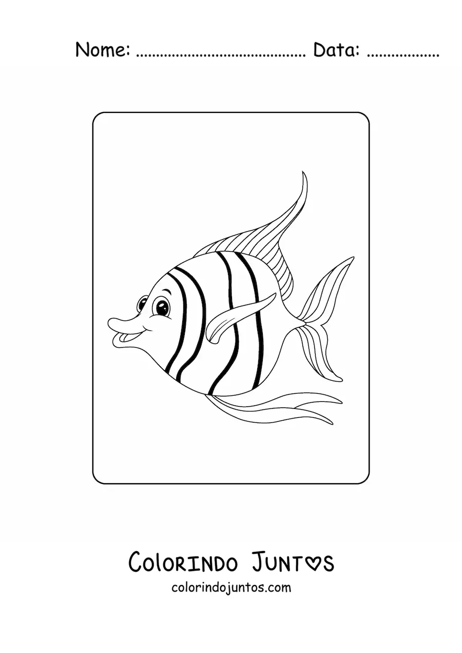 Desenho para colorir de um peixe-anjo animado feliz