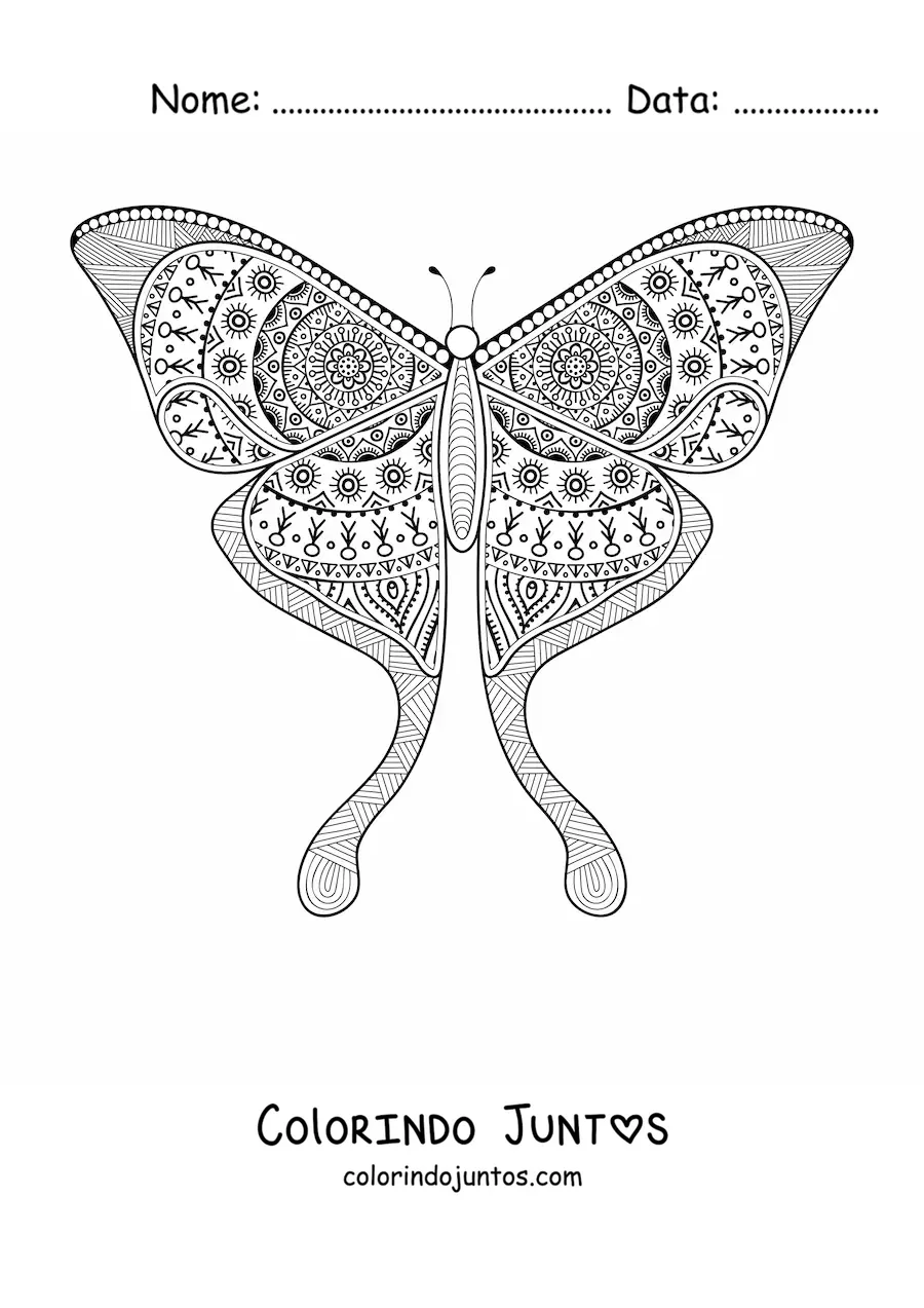 Desenho para colorir de uma mandala em forma de borboleta