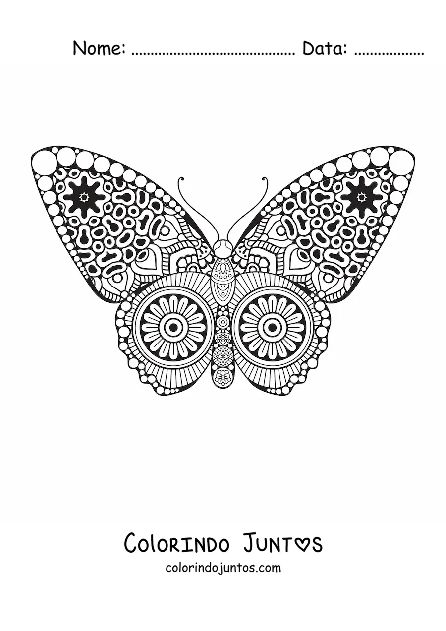 Desenho para colorir de uma mandala com desenho de borboleta
