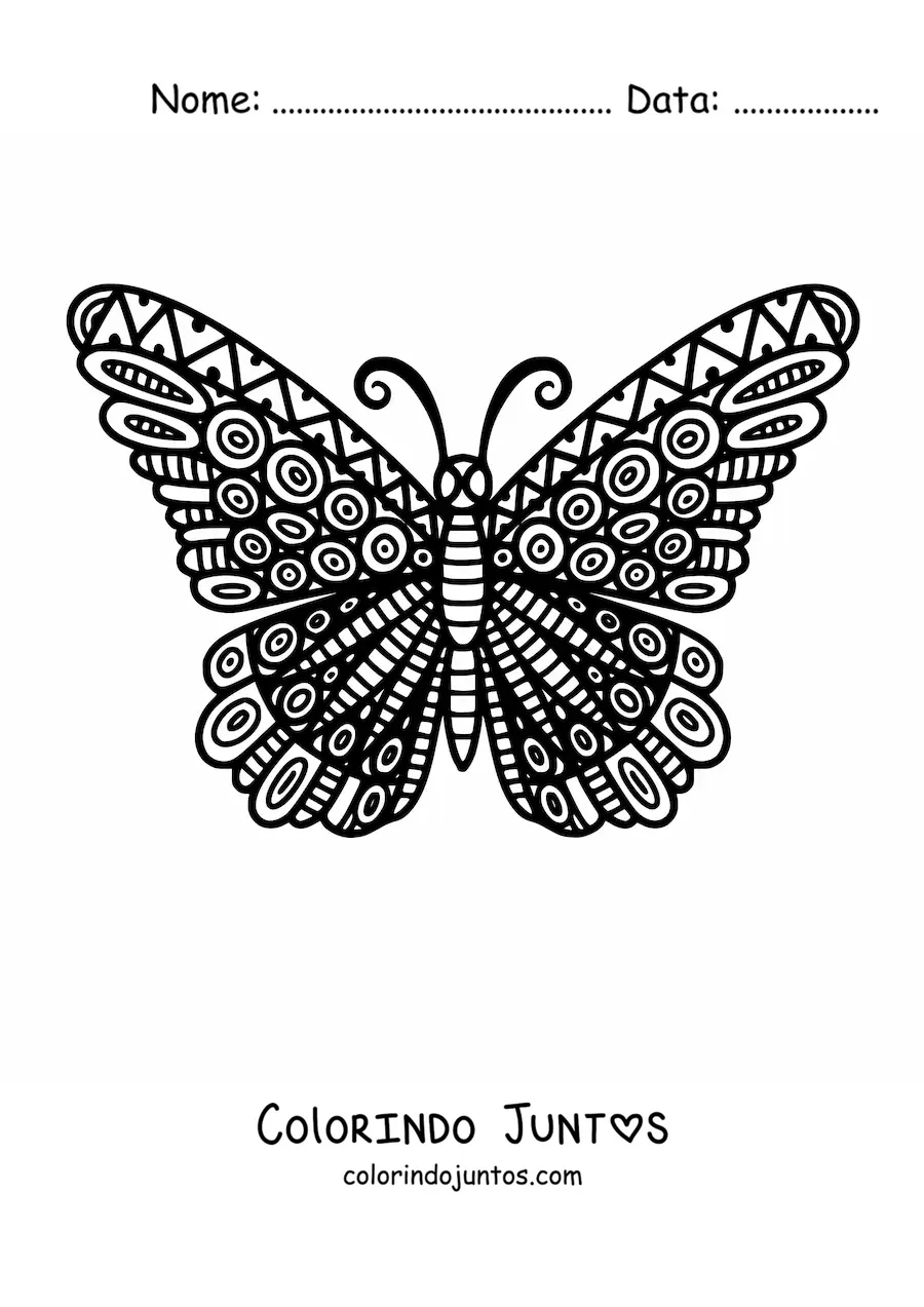 Desenho para colorir de uma mandala de borboleta com desenho geometrico