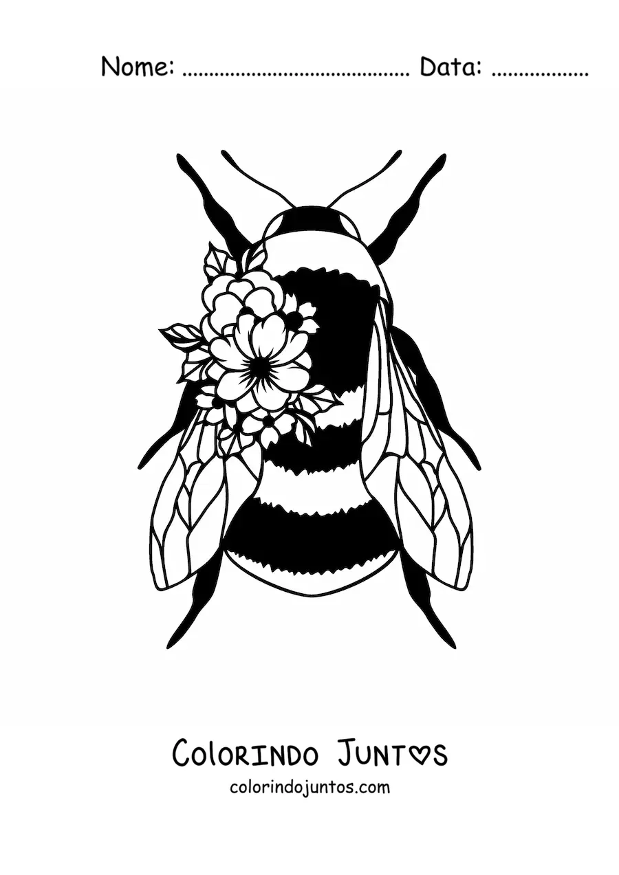 Desenho para colorir de uma abelha grande enfeitada com flores