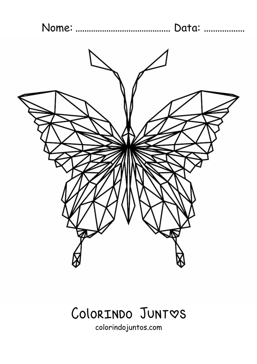 Desenho para colorir de uma borboleta com figuras geometricas