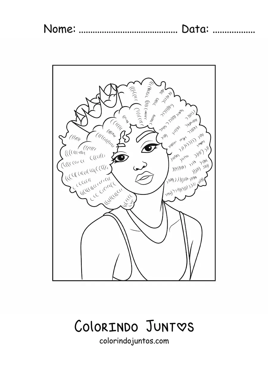 Desenho para colorir de uma mulher jovem com um penteado estilo black power