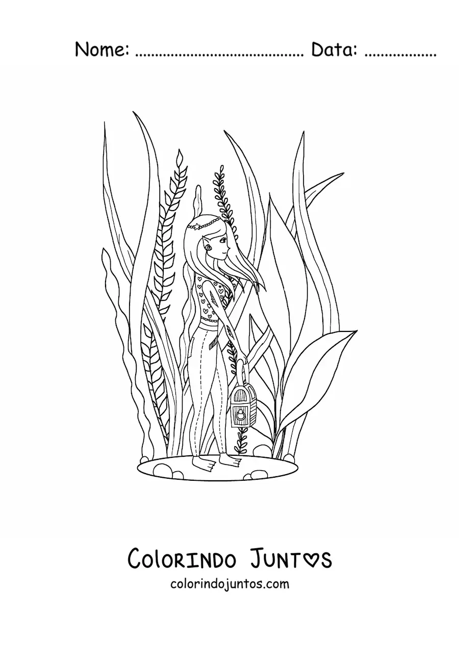 Desenho para colorir de uma garota moderna com tracos de elfa debaixo d'agua
