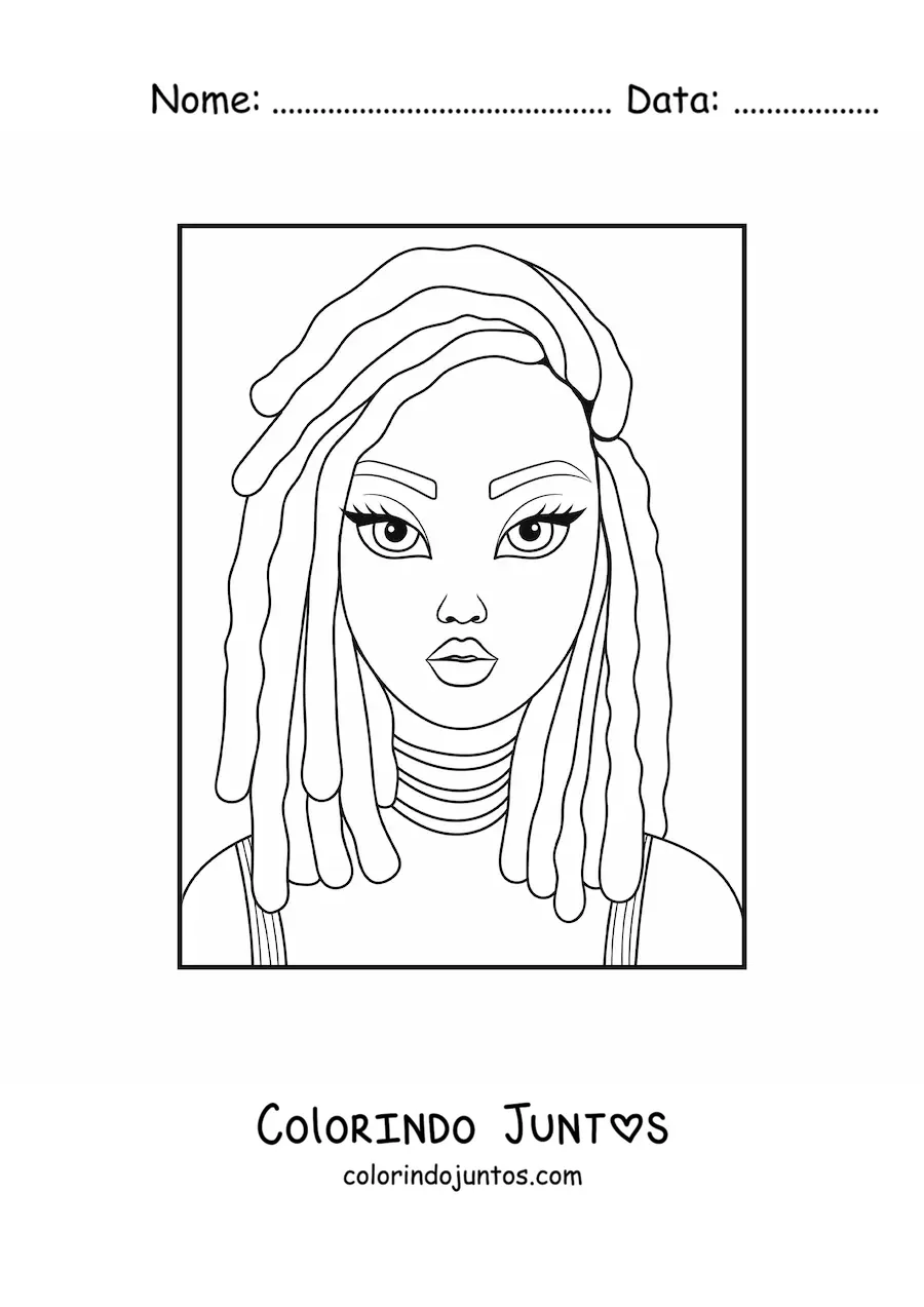 Desenho para colorir de uma mulher afrodescendente com um penteado rasta