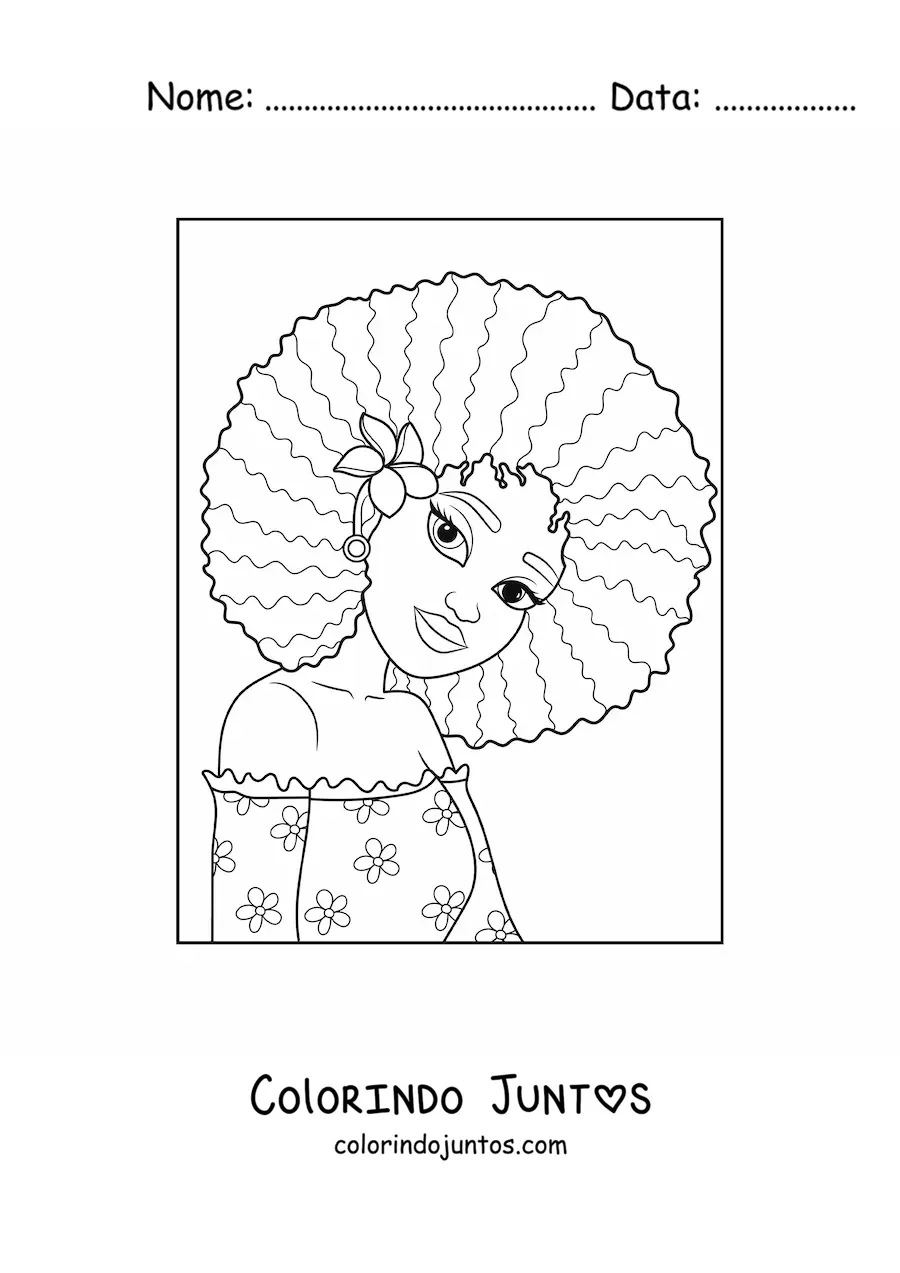 Desenho para colorir de uma garota moderna com um penteado estilo afro