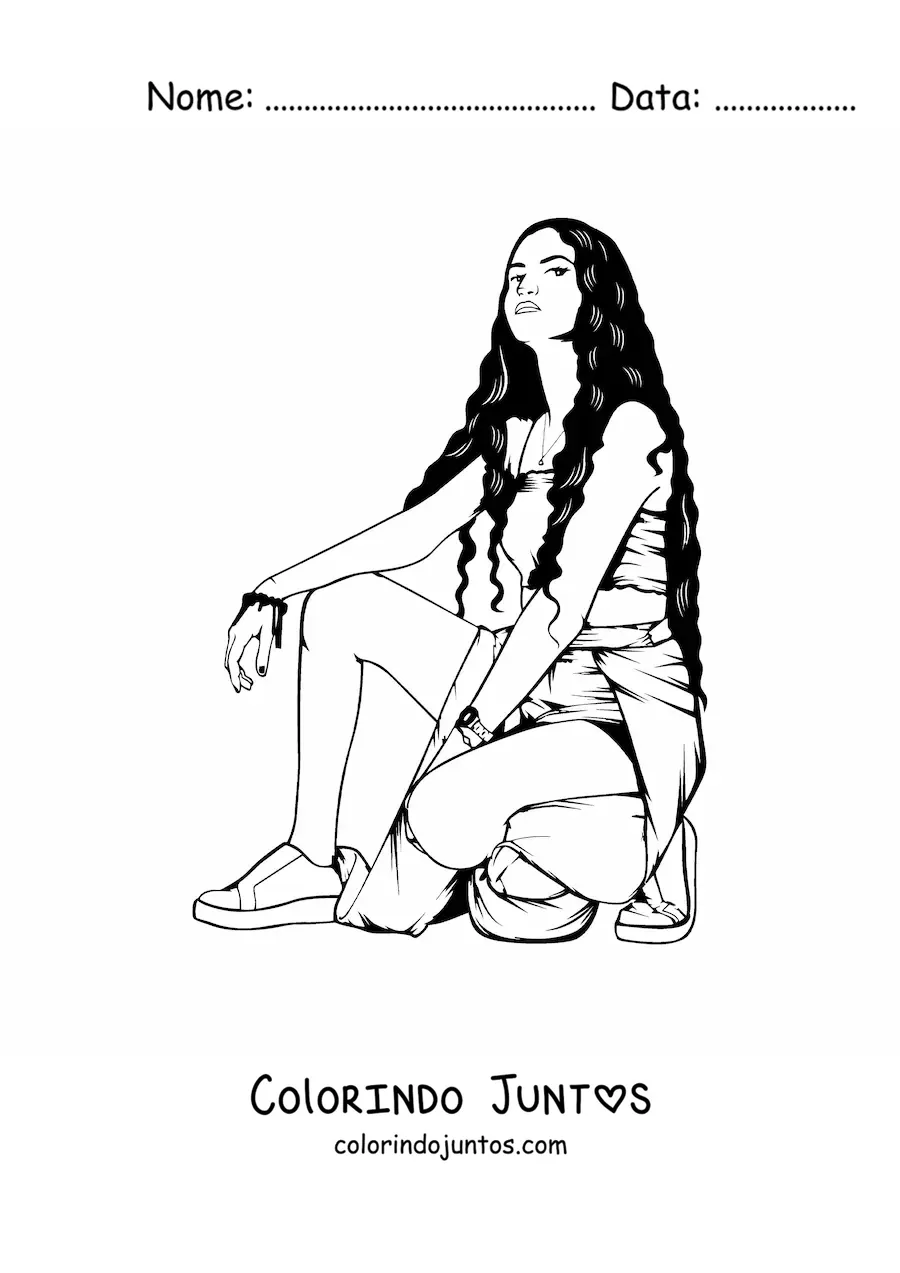 Desenho para colorir de uma garota adolescente moderna agachada
