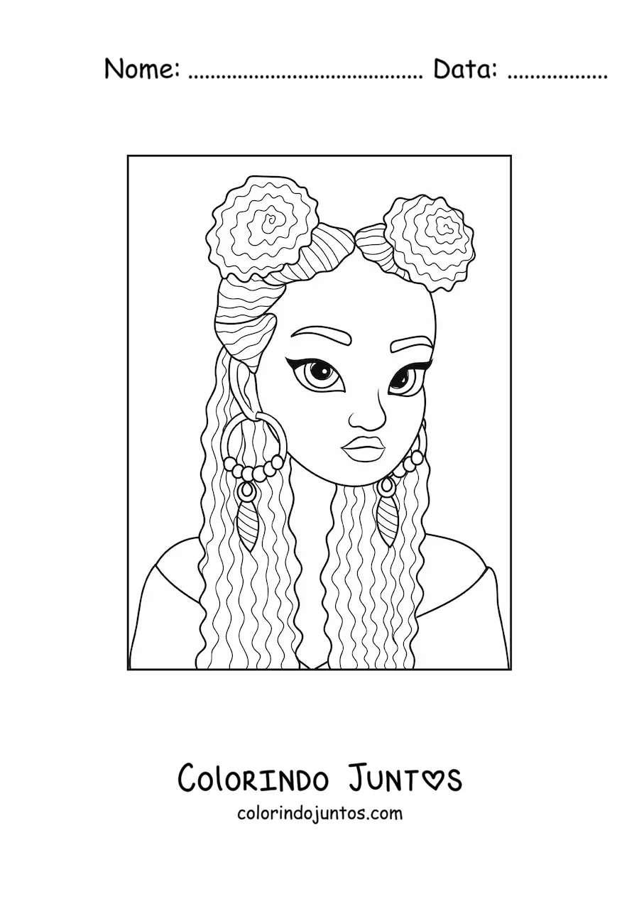 Desenho para colorir de uma jovem afro-americana com um penteado alternativo