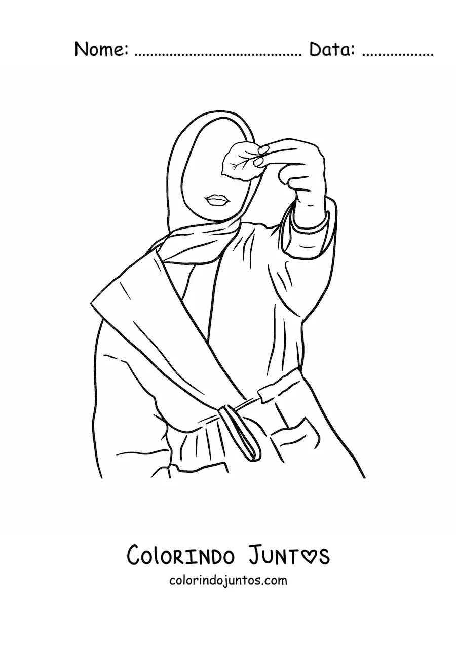 Desenho para colorir de uma mulher muculmana usando um hijab