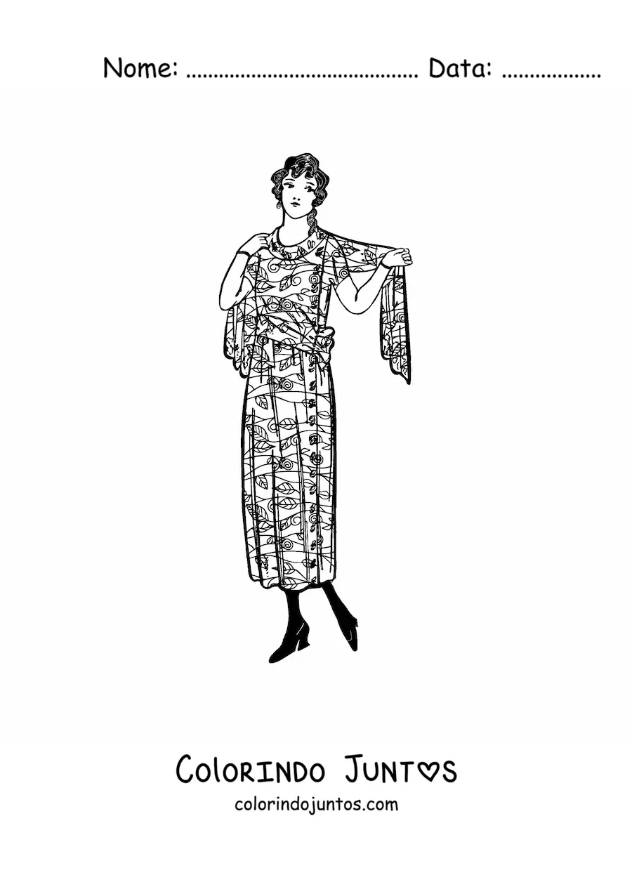 Desenho para colorir de uma mulher elegante de estilo vintage