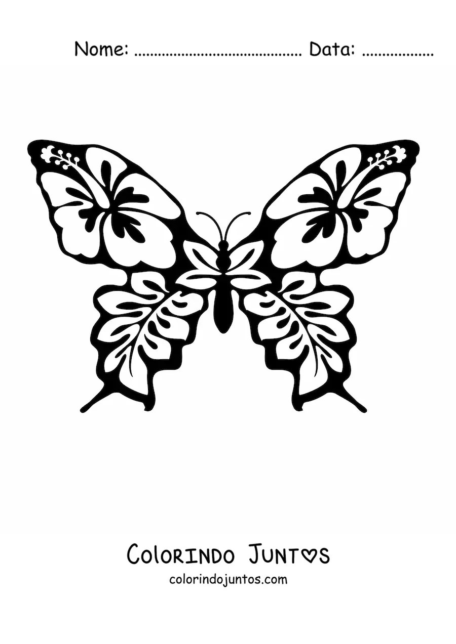 Desenho para colorir de uma borboleta com asas com desenho de flores