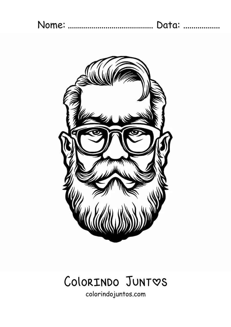 Desenho para colorir do rosto de um homem com oculos e barba