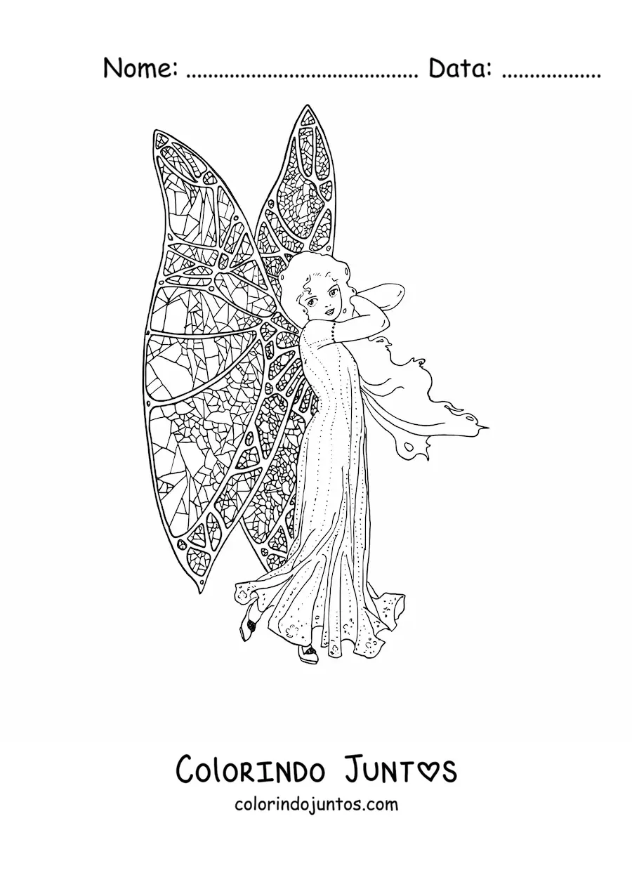 Desenho para colorir de uma fada com asas de borboleta