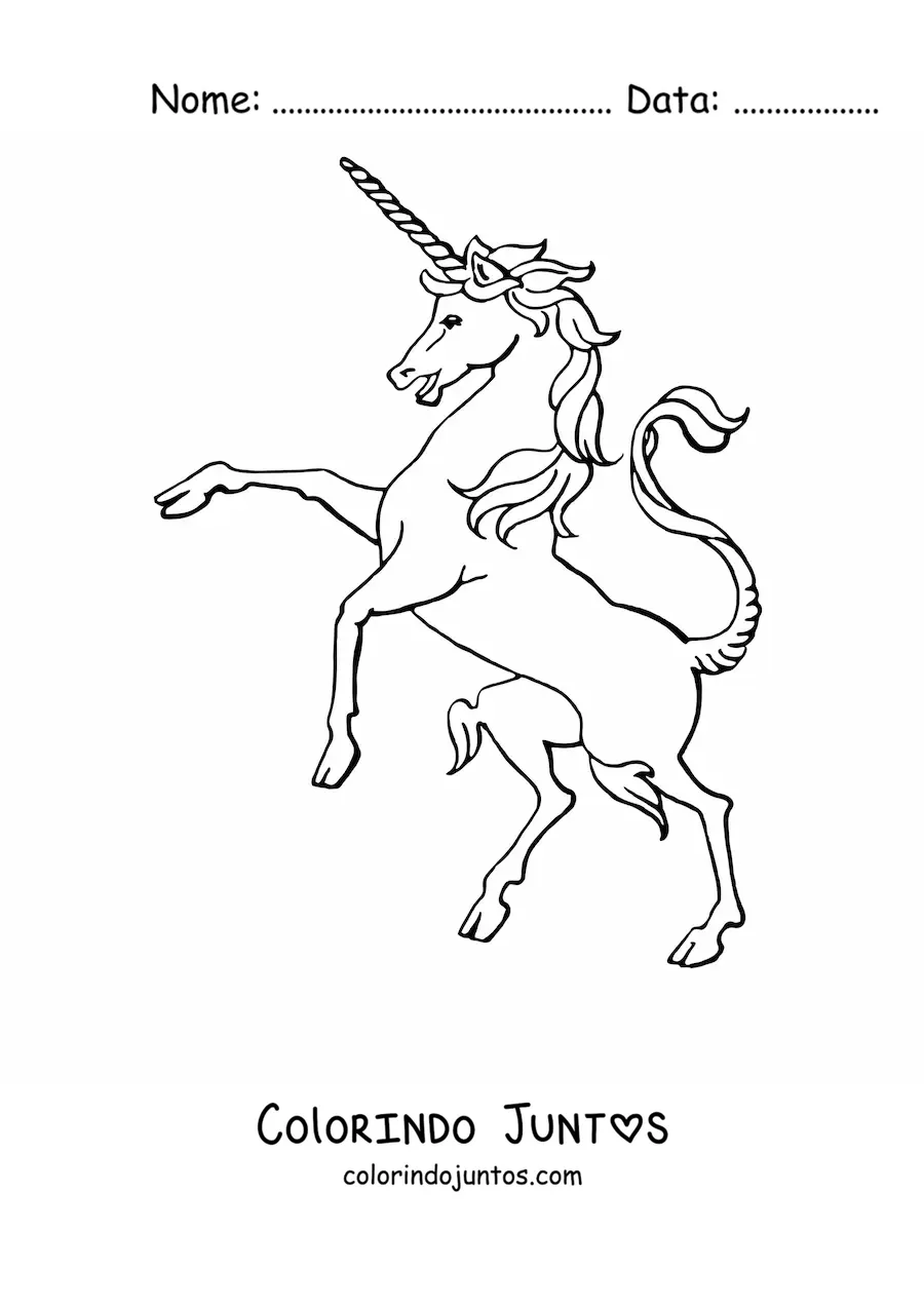 Desenho para colorir de um unicórnio em duas patas
