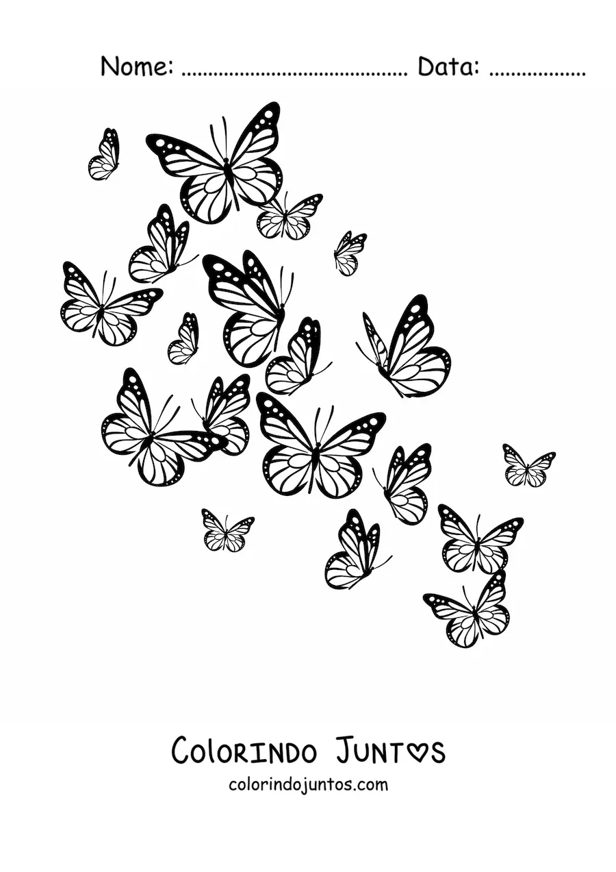 Desenho para colorir de varias borboletas voando