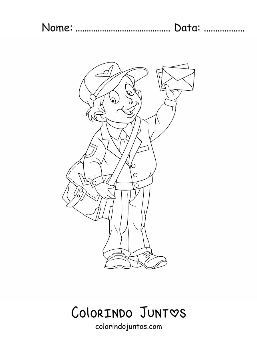 Desenho para colorir de um jovem vestido de carteiro