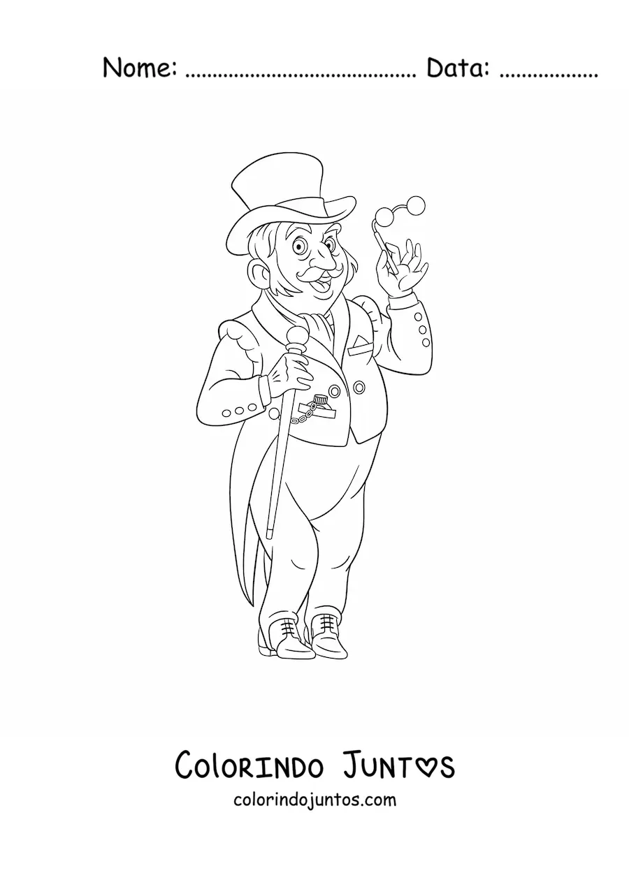 Desenho para colorir de um cavalheiro elegante vintage com cartola