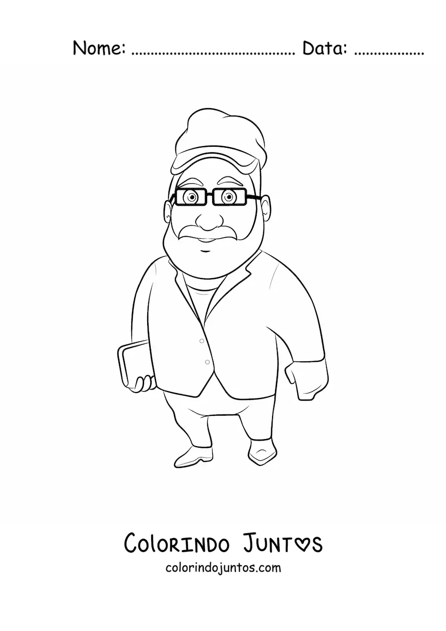 Desenho para colorir de um homem de pe segurando um livro na mao