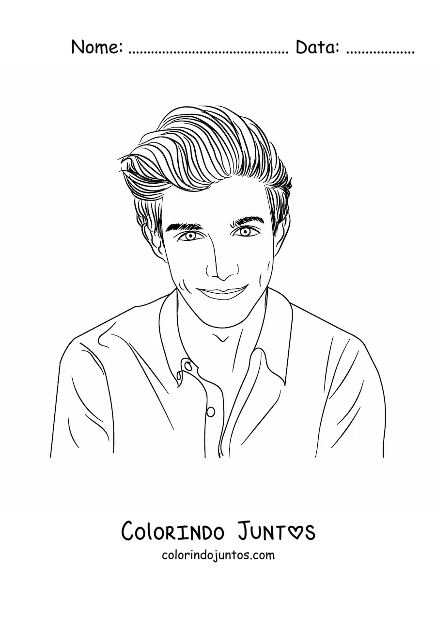 Desenho para colorir do rosto de um homem jovem bonito em estilo realista