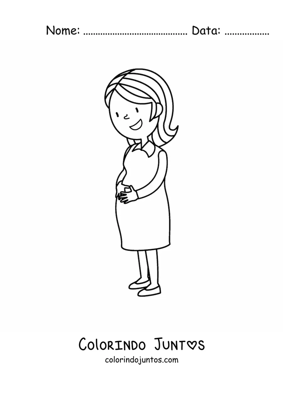 Desenho para colorir de uma mulher gravida feliz